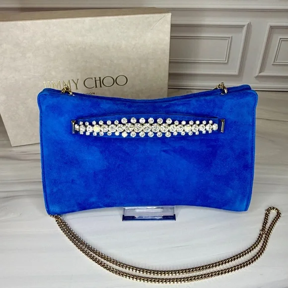 Jimmy Choo Venus Electric Blue Suede Clutch | Crystal Embellished | New - Picture 1 of 5
